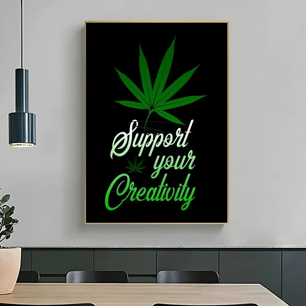 affiche graphique pop art crânes cannabis lettrage noir vert opaque sans cadre
