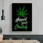 affiche graphique pop art crânes cannabis lettrage noir vert opaque sans cadre