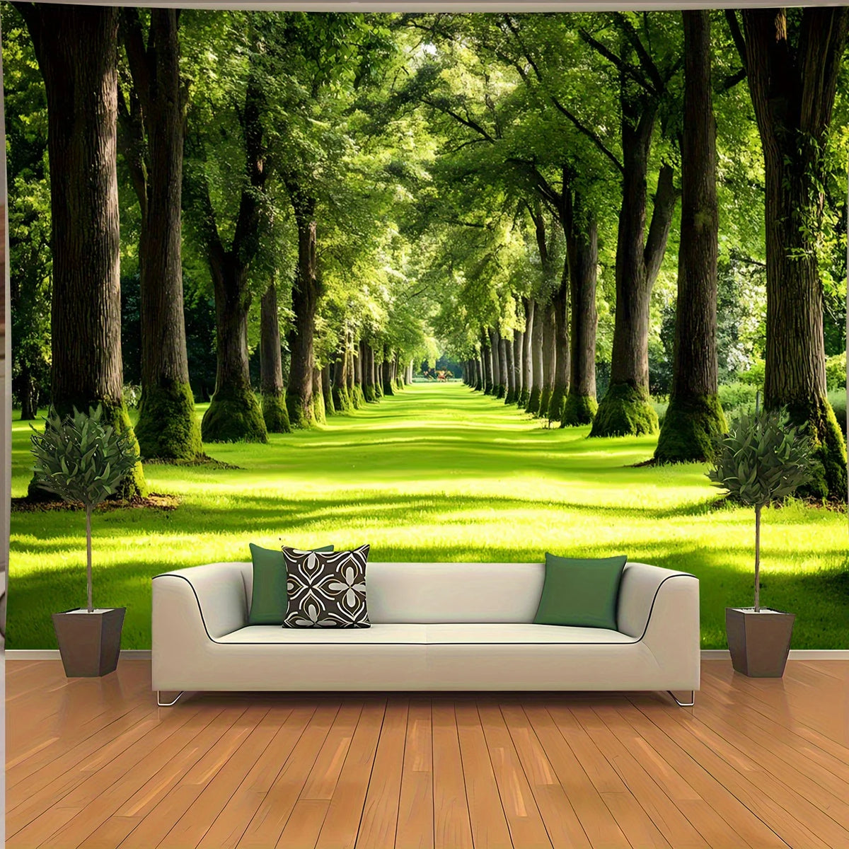 tapisserie paysage forêt adhésif vert clair moderne décoration chambre salon lint free colorfast