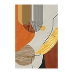 peinture abstraite contemporaine toile géométrique lignes ondulées coups pinceau dorés orange beige noir gris