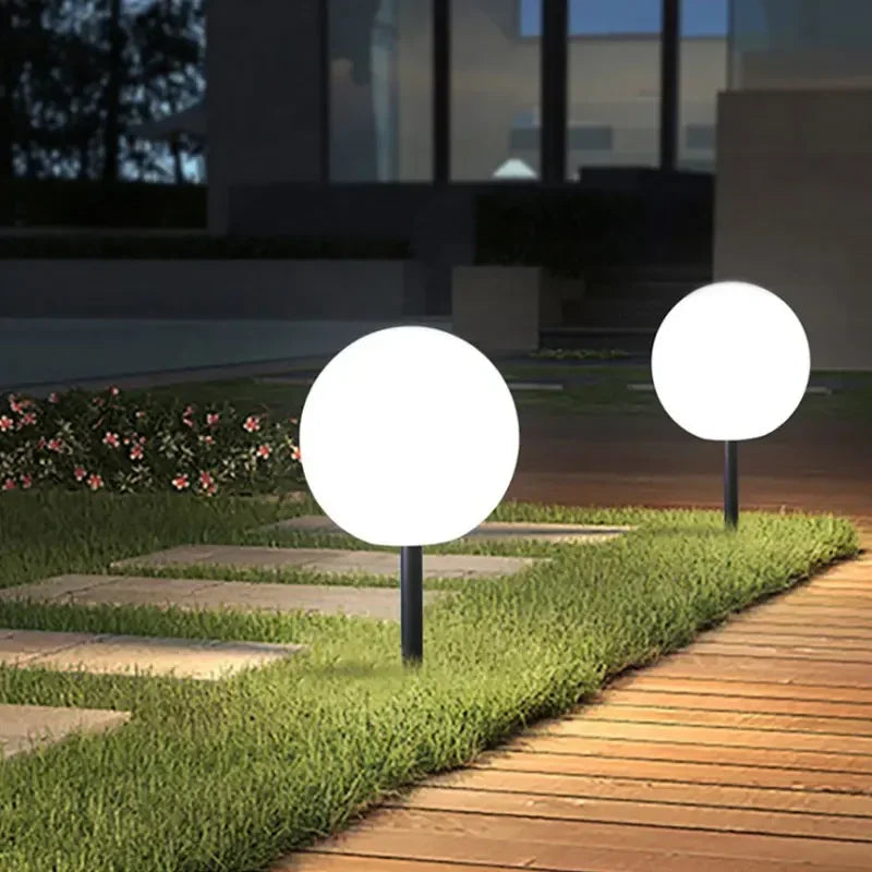 lampe solaire led imperméable ip65 moderne blanche sphérique extérieure jardin piquet fixe