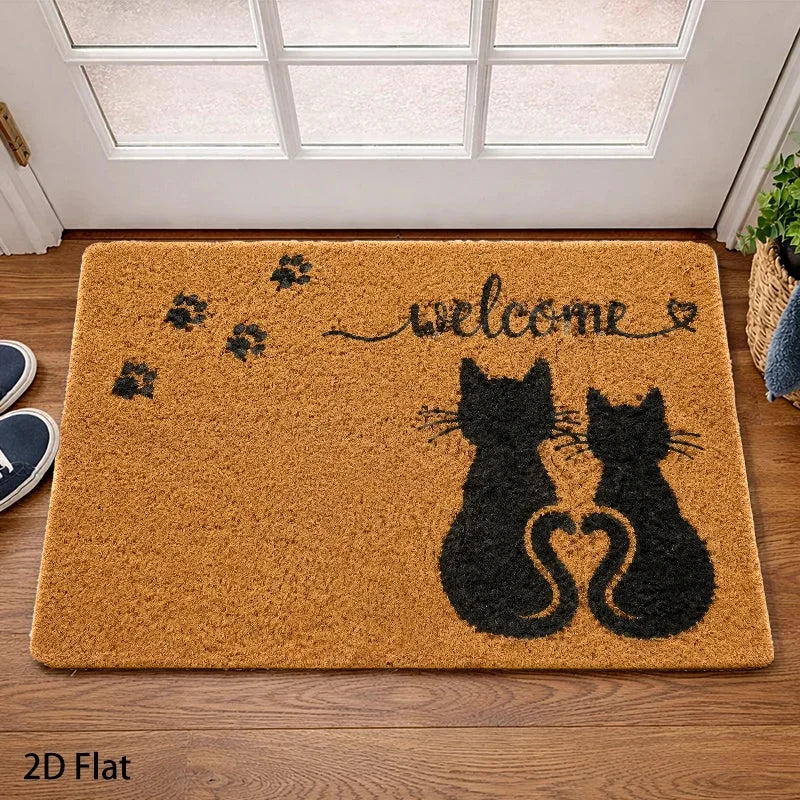 tapis d'entrée moderne antidérapant chatons papillons motifs floraux polyester sol extérieur adultes