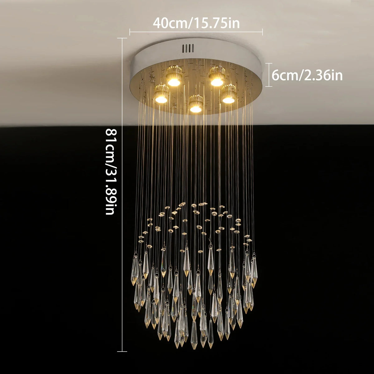 lustre cristal suspendu moderne argenté gouttes transparentes salon salle manger luxe