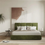 lit moderne bois vert olive velours 150cm 180cm oreillers draps