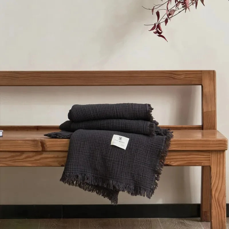 couverture coton gaufrée plaid rustique frangée chaleureuse voyage été hospitalière maison
