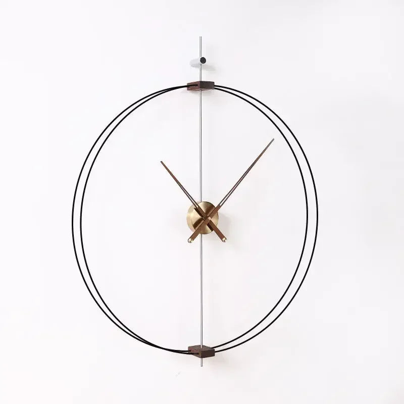 horloge murale moderne minimaliste aiguille bois métal noir marron argenté doré salon
