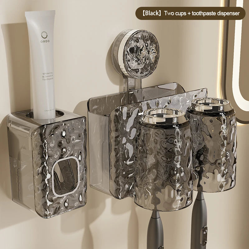 porte brosses dents gobelets transparent moderne texturé fixation suction salle bain