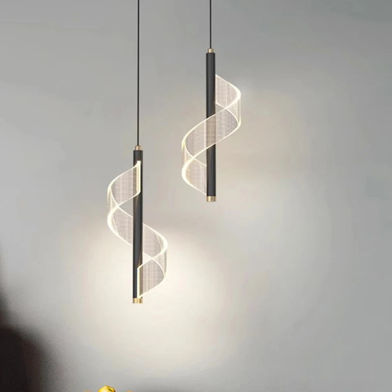 suspension lumineuse moderne spirale noir doré blanc translucide scandinave