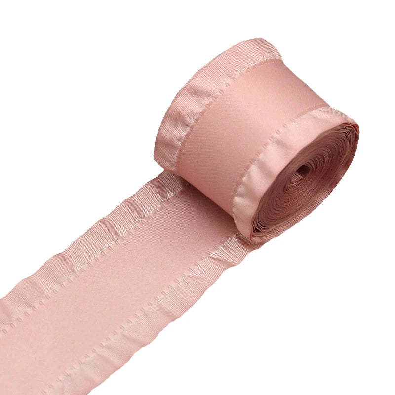 ruban satin rose clair bord frangé yards élégant déco opacité double face