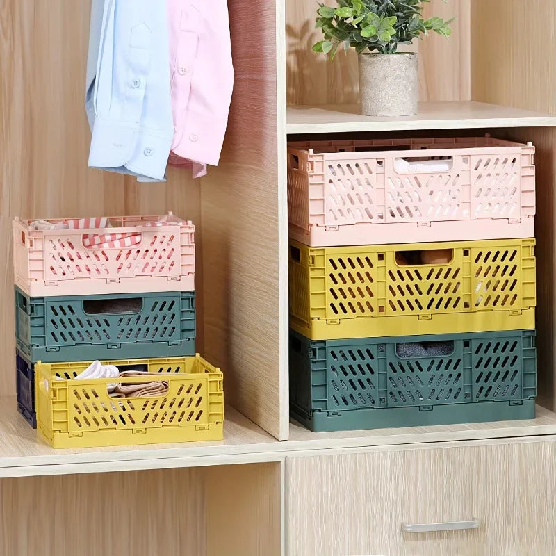 caisse rangement pliable perforée moderne vert bleu jaune rose blanc poignées storage organisateur multifonctionnel