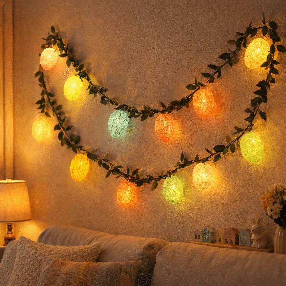 guirlande lumineuse led blanc jaune orange vert texture craquelée moderne pâques anniversaire noël festive