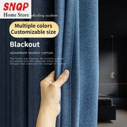 Rideau occultant bleu double face sur mesure pour salon et chambre - Coton et lin