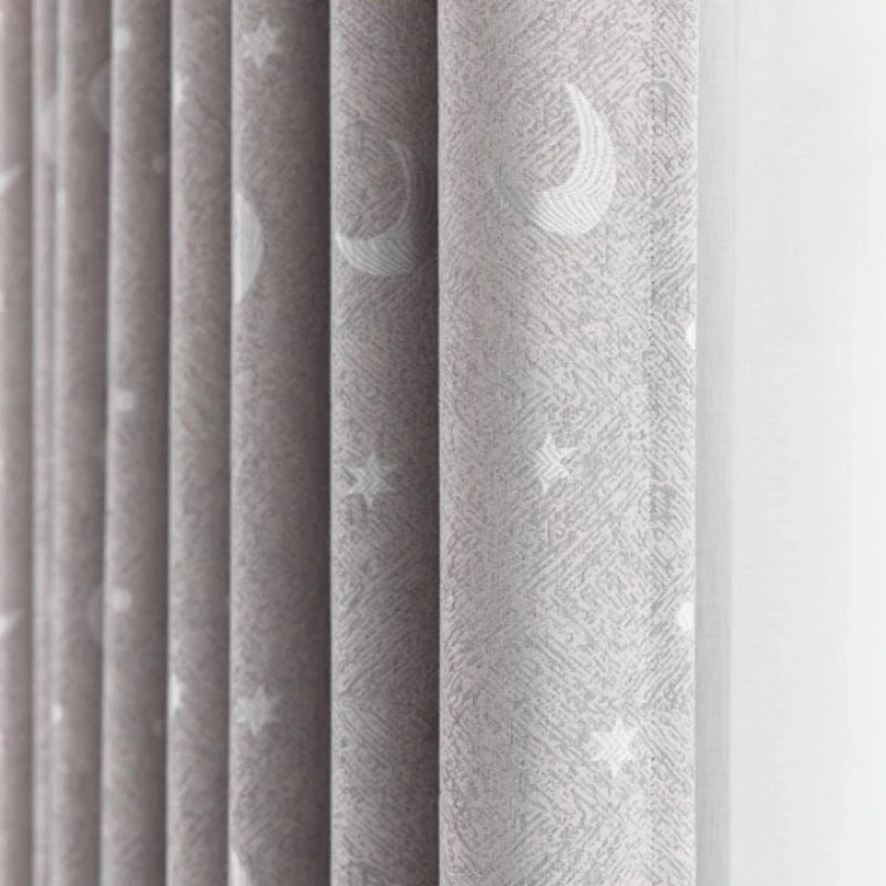 rideau occultant bleu gris rose motif lune étoile moderne intérieur doux polyester décoration