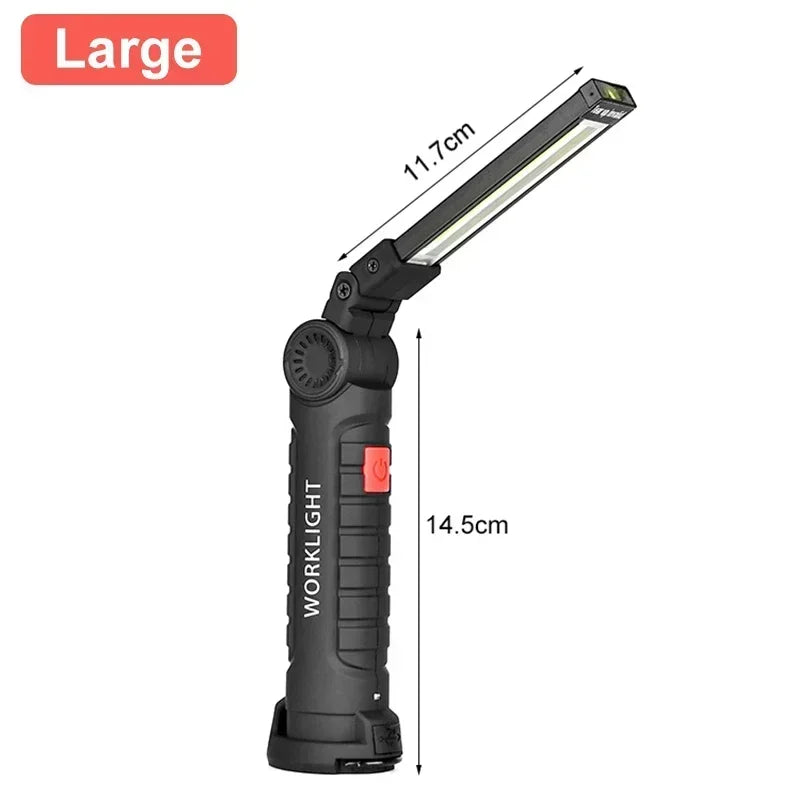lampe torche rechargeable aimantée port usb type led camping noir.texture anti dérapante.mode faible haute