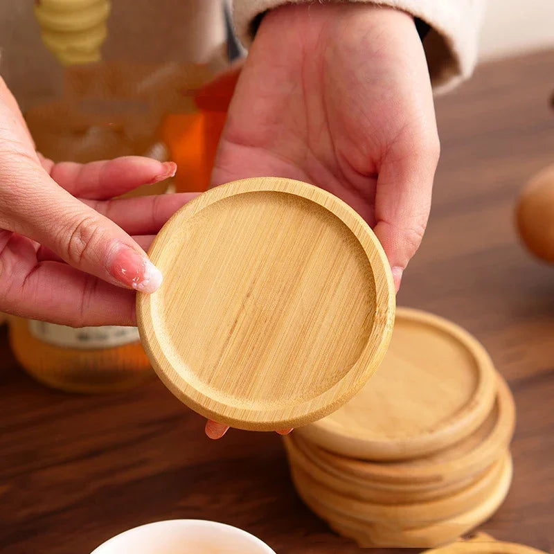sous tasse ronde bois clair résistante chaleur durable tasse thé décoration table bois