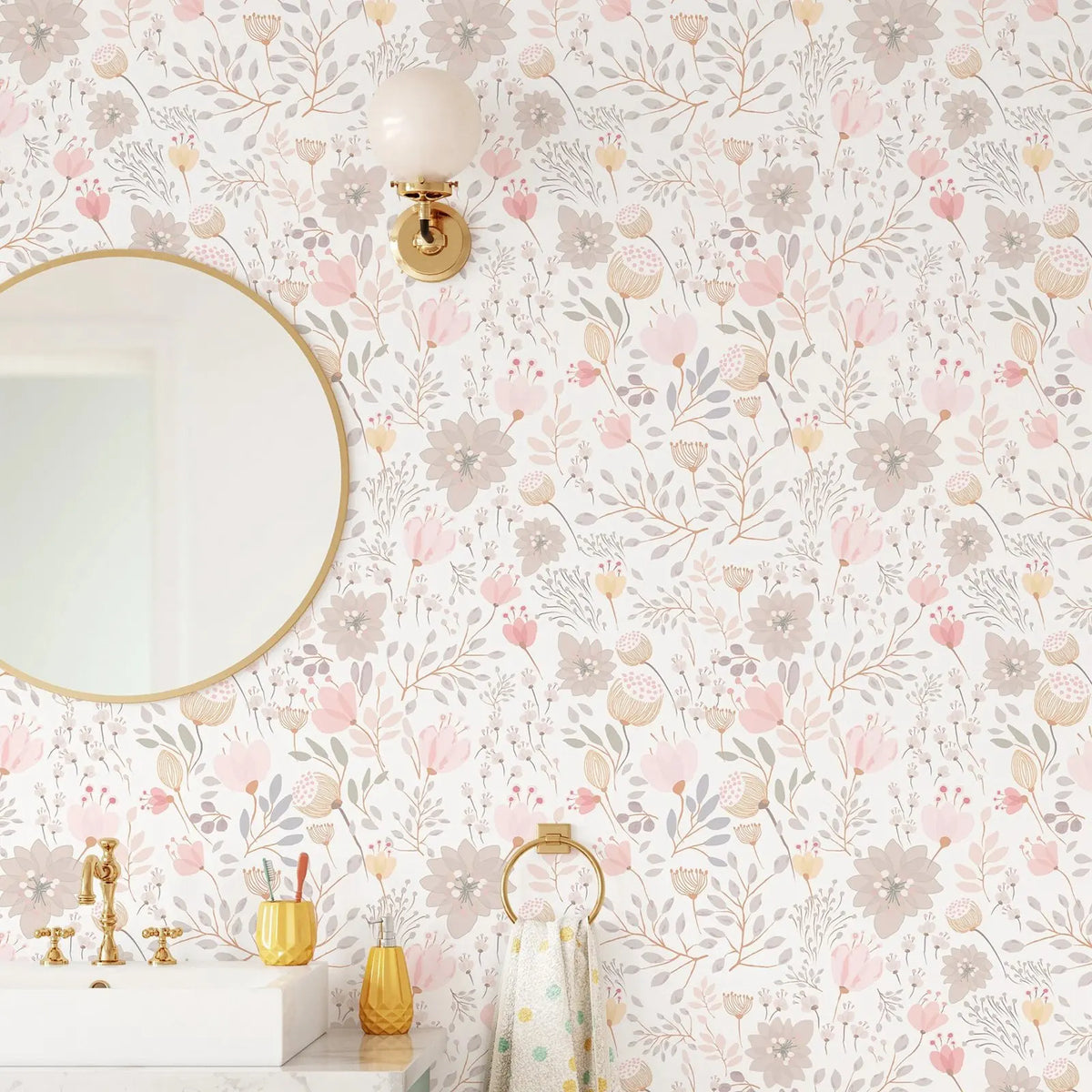 papier peint fleurs modernes autocollant chambre enfant rose blanc floral résistant humidité
