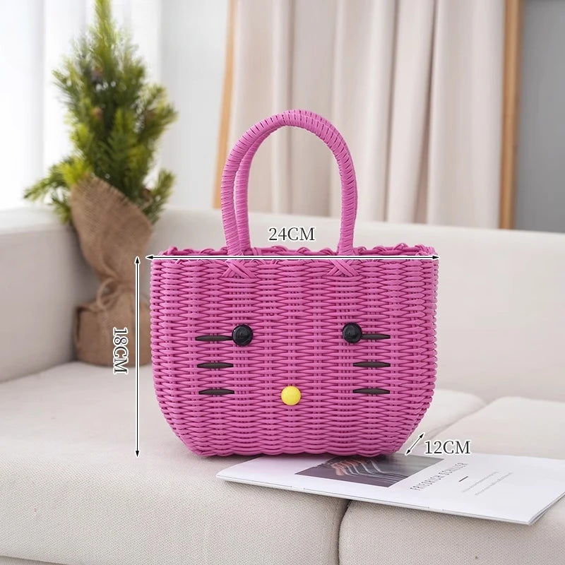 panier rangement vert clair chat mignon poignées corde blanc rose respectueux environnement