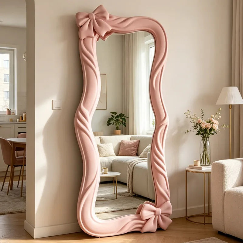 miroir ondulé rose clair nœuds décoratifs classique plein mur salon chambre