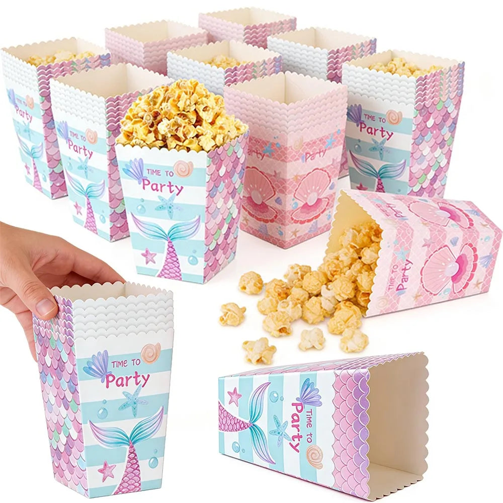 boîtes popcorn papier sirène bleu rose blanc fête anniversaire mariage poissons bulles
