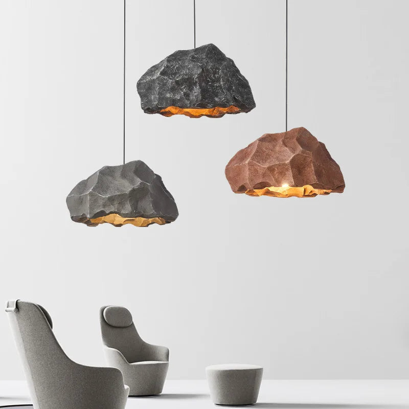 Suspension lumineuse moderne pierre irrégulière gris brun blanc