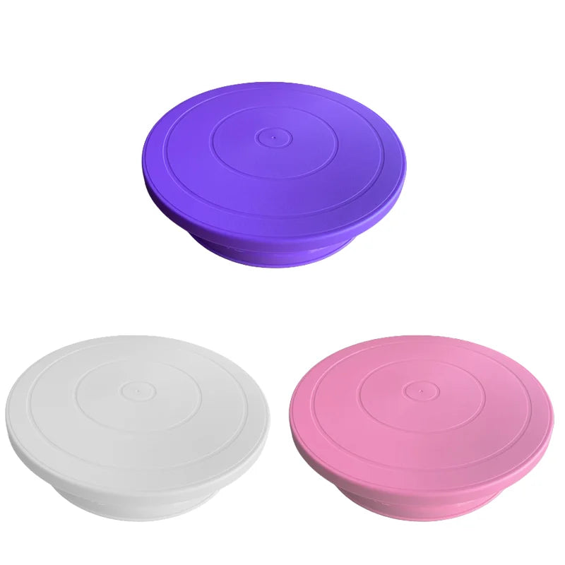 tourne gâteau moderne plateau plastique rose bleu violet blanc pâte décoration cake stand rotating