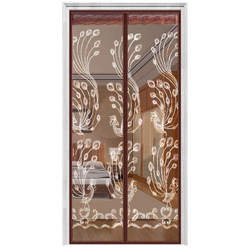 rideau porte magnétique marron clair motif floral moderne adhésif pinces dorées 80x210cm 90x210cm 100x210cm