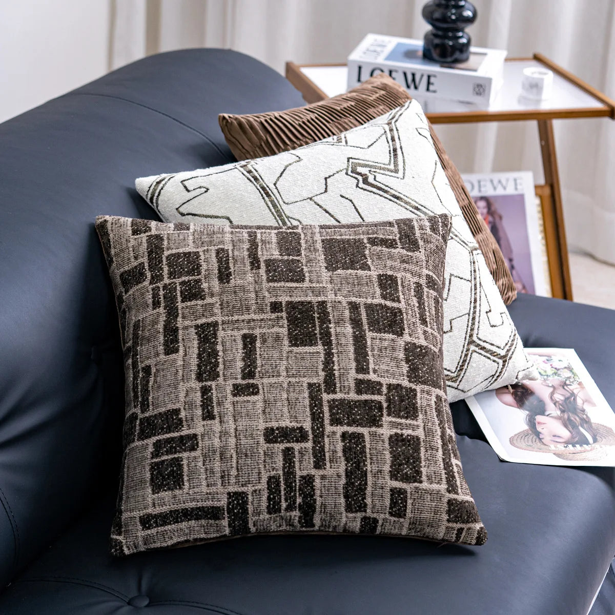 housse coussin géométrique polyester moderne marron beige décoration intérieure canapé chambre voiture
