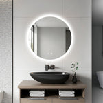 miroir rond lumineux moderne blanc fixation murale sans cadre éclairé antibuée