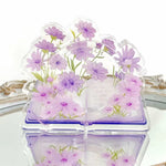 cadre photo acrylique transparent floral livres décoratifs pages blanches motifs fleurs artisanal violet bleu