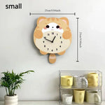 horloge murale balancière chaton mignon cartoon salon chambre quartz orange blanc gris