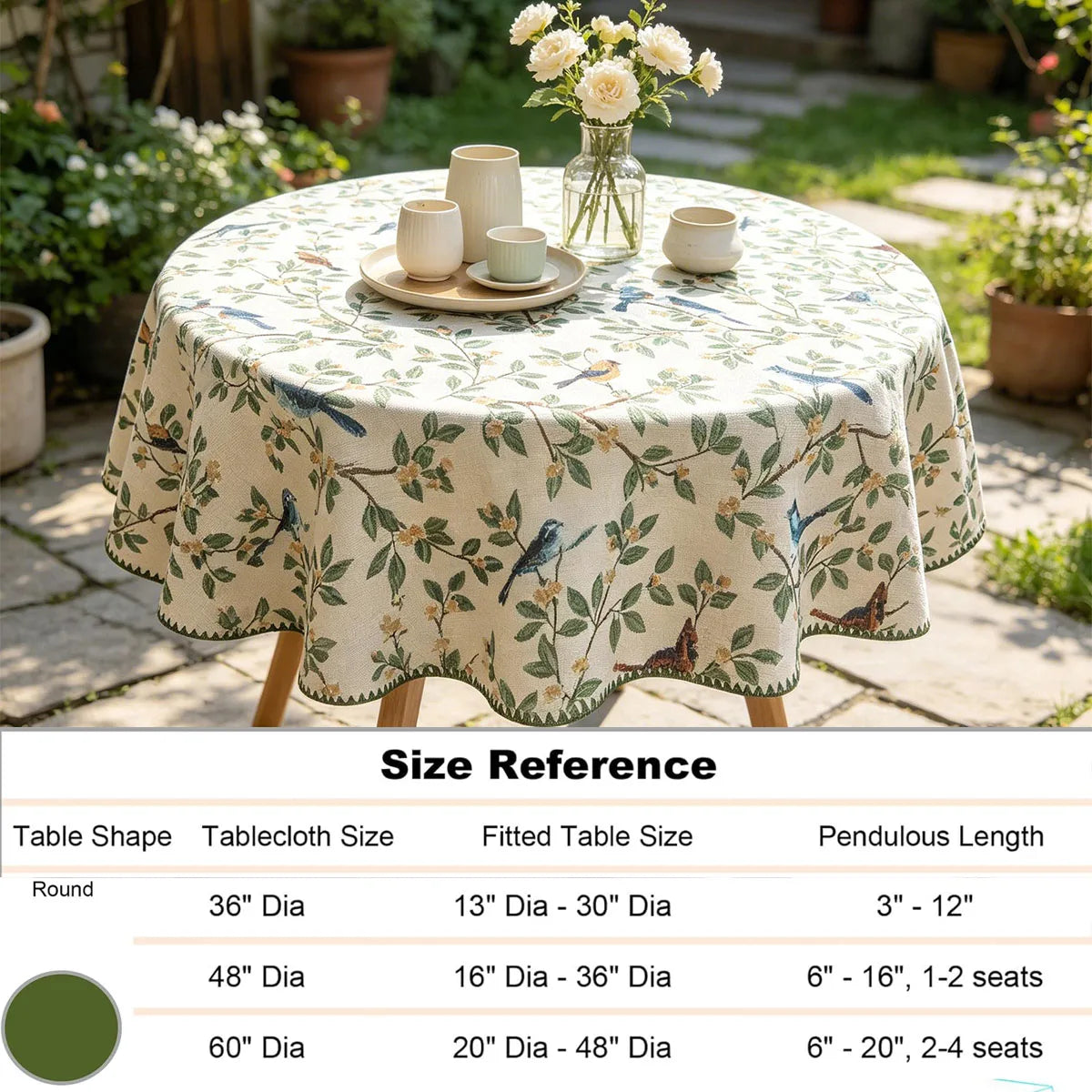 nappe table motif floral oiseaux classique beige clair vert bleu rustiqueversible machine