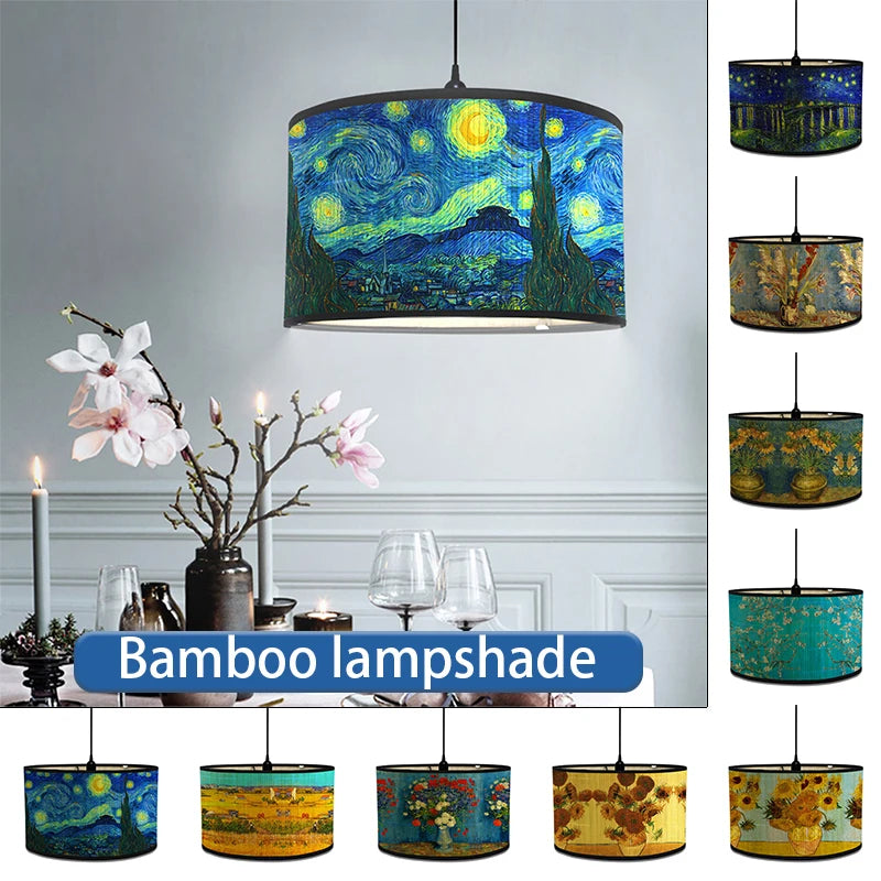 abat jour van gogh peintures nuit étoilée fleurs tournesol bambou art déco