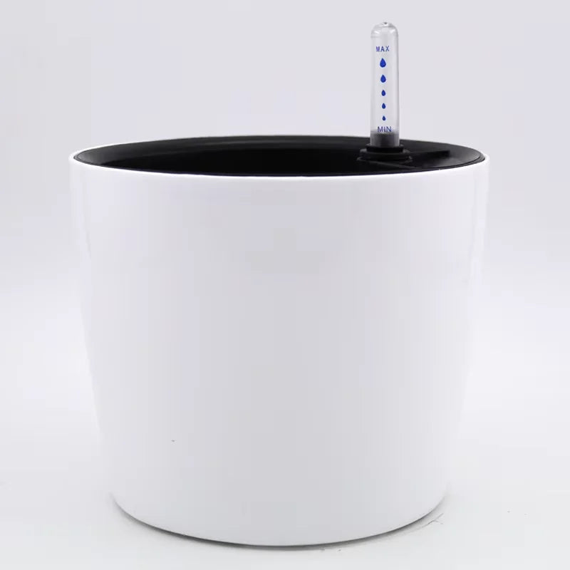 pots plantes autoarrosants indicateurs eau moderne thermomètre pieds boisDecoration intérieure blanc noir vert rond