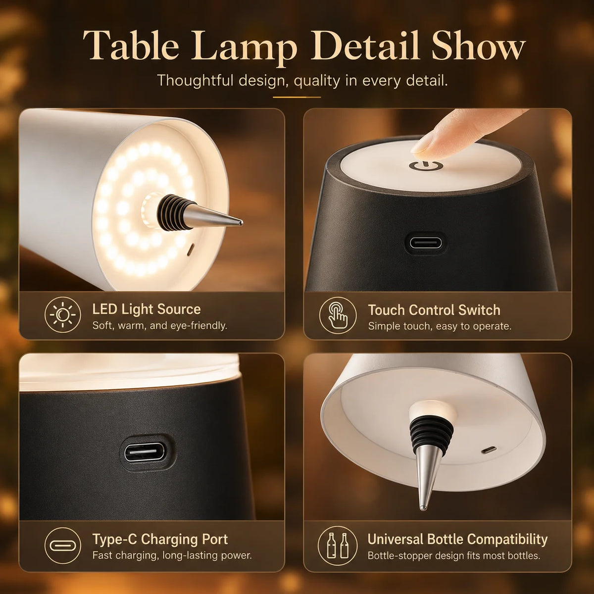 lampe led rechargeable rgb portable veilleuse moderne élégante noir transparent tactile