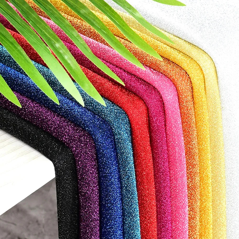 tissu polyester élastique pailleté bleu clair rose violet rouge opacité
