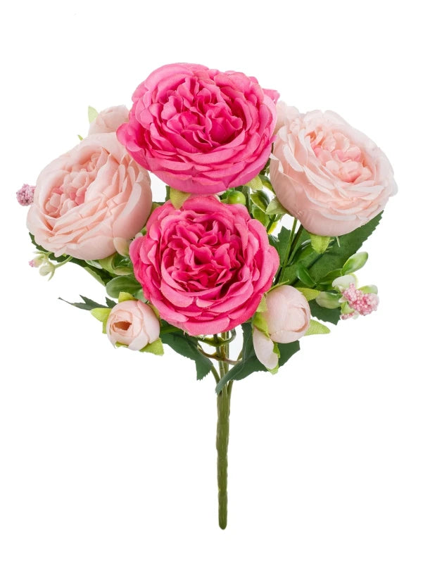 décoration intérieure bouquet fleurs artificielles roses feuilles romantique blanc rose vert mariage anniversaire