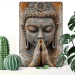 statue bouddha aluminium relief sculpté gris brun beige décoration murale intérieur extérieur (Seulement 14