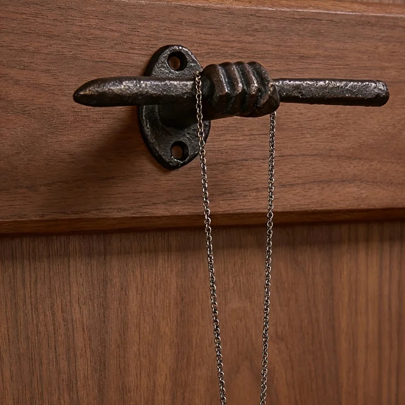 porte manteau mural rustique fonte vieillie main agrippée écharpe bijoux clés vert foncé marron
