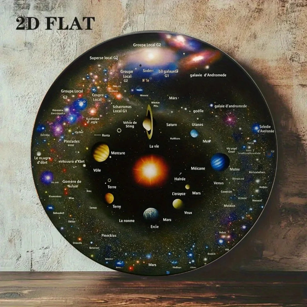 décoration murale système solaire voie lactée planètes étoiles rond métal 2d flat français anglais