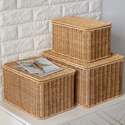 boîte rangement tissage marron clair couvercle dressing organisation rustique bohème chambre magasin bois crayon