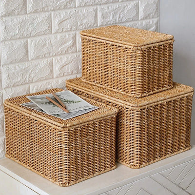 Panier de rangement tissé noir avec couvercle pour dressing