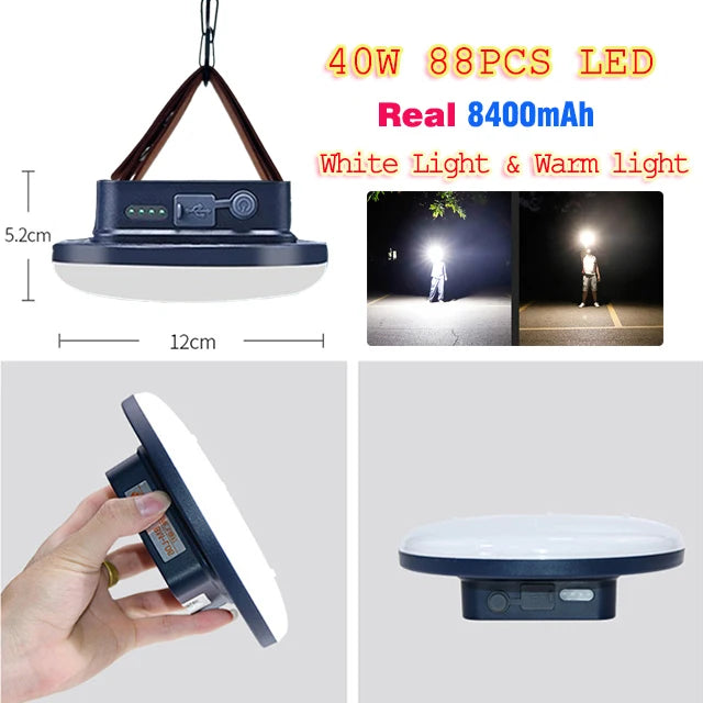 lampe camping rechargeable led bleu marron texture cuir moderne clips indicateur batterie