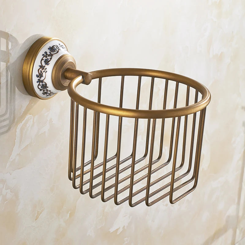 accessoires salle bain or motif floral classique porte serviettes brosse toilette porte sèche cheveux
