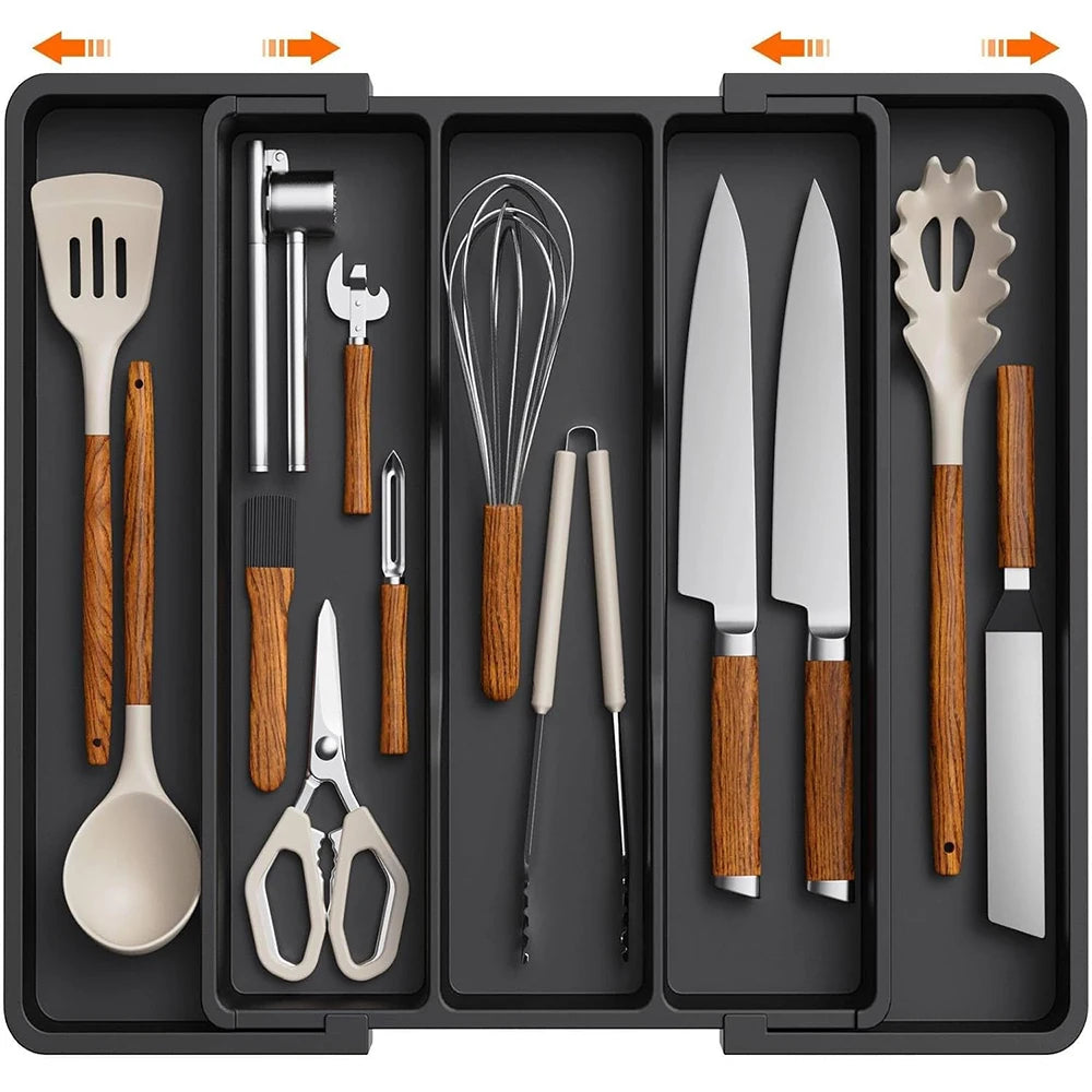 organisateur cuisine ensemble couteaux ustensils bois naturel moderne argenté fonctionnel