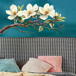 sticker mural fleurs blanches feuilles vertes branches brunes adhésif naturel réaliste chambre salon enfant