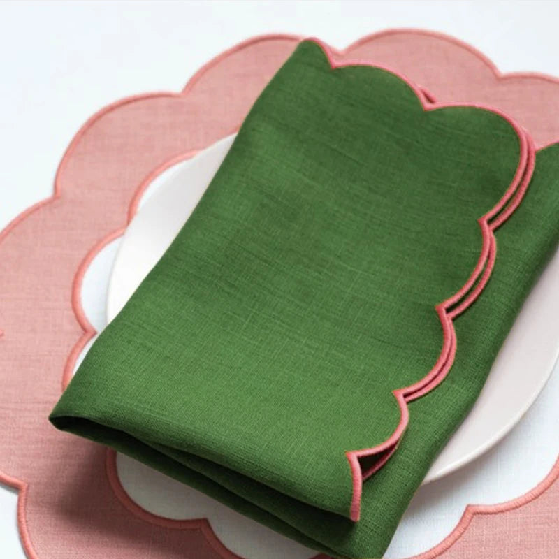 serviettes lin vert rose bord festonnés table mariage decoration boho élégantes réutilisables pastel 36cm
