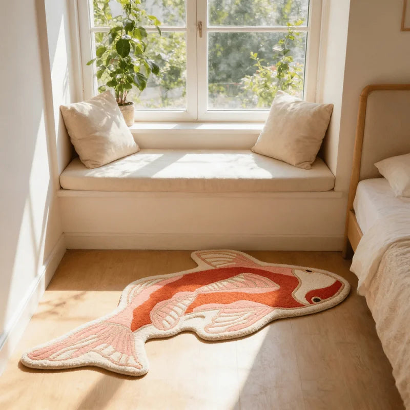 tapis poisson stylé orange rose moderne antidérapant polyestère absorbant intérieur extérieur piscine pique nique