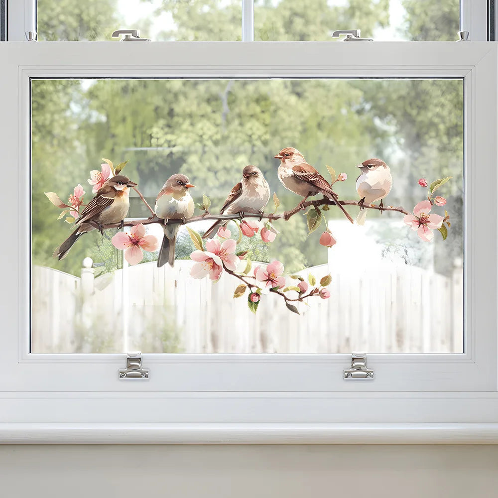 sticker mural multicolore oiseaux branches fleurs artiste clips