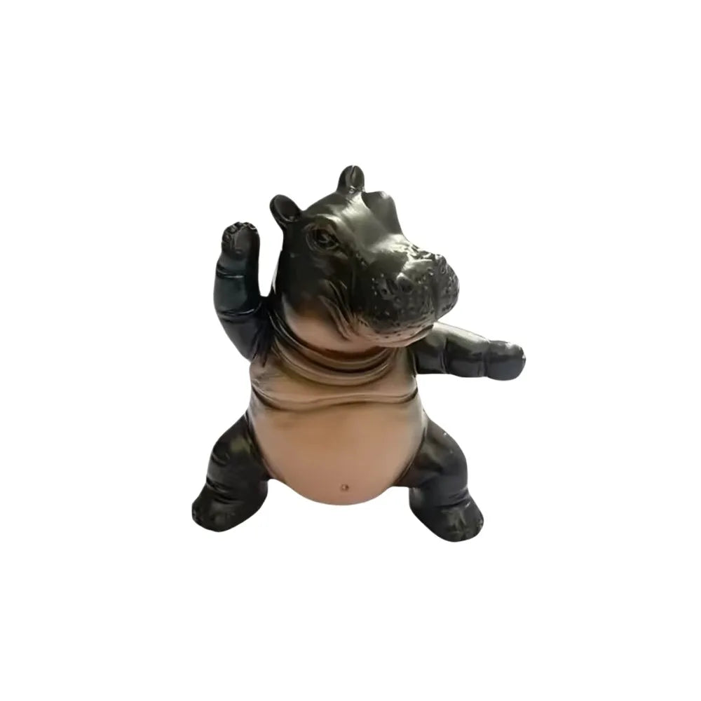 statuette hippopotame résine noir marron pose yoga méditation moderne minimaliste