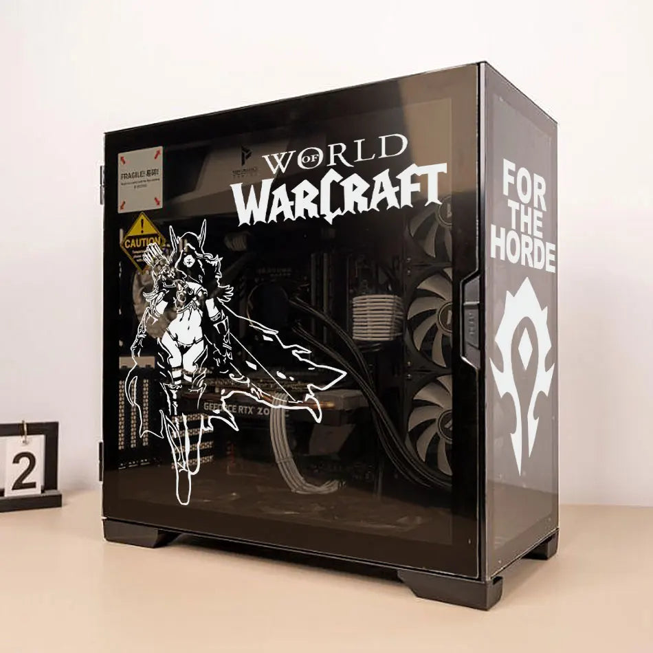 autocollants vinyle decoration graphique world of warcraft noir blanc boitier pc moderne gaming fenetre